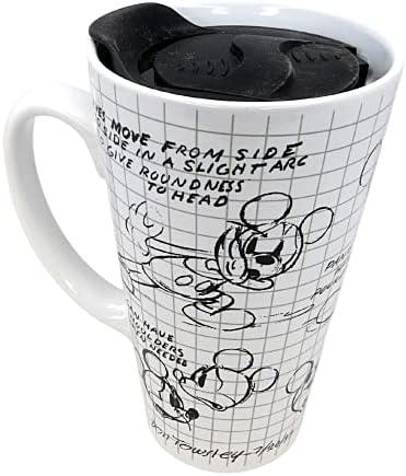 Beyaz Eskiz Defteri Mickey Mouse Seramik Seyahat Kupası, Disney Kahve Bardağı, 7,5 inç