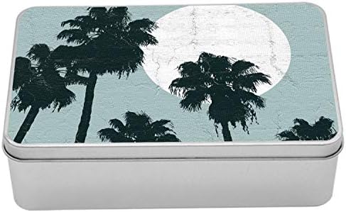Ambesonne Tropik Ada Teneke Kutu, Kalem Çizilmiş Uzun Yüksek Palmiye Ağaçları ve Güneş, Kapaklı Taşınabilir Dikdörtgen