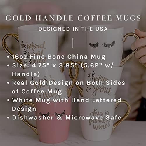 Altın Saplı Tatlı Su Dekoru Patron Bayan Kahve Kupaları | 16oz Çin Kahve Fincanı | Gerçek Altın ve Mikrodalga Kasa