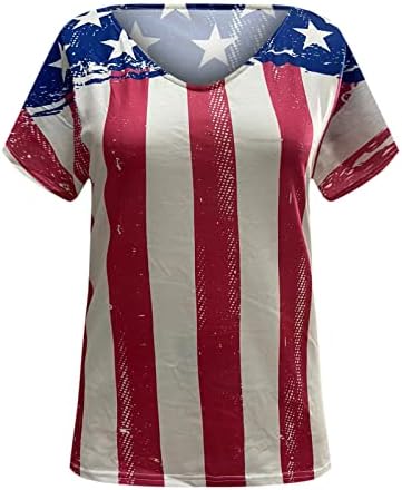 Bağımsızlık Günü Üstleri Kadın Amerikan Bayrağı Yıldız Çizgili Tees 2023 Yaz V Boyun 4th Temmuz Vatansever Gömlek