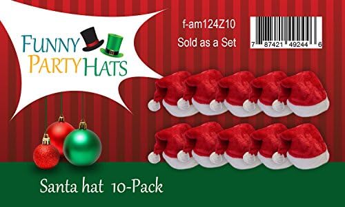 Komik Parti Şapkaları 10 Paket Peluş Noel Baba Şapkası-Noel Şapkaları Toplu Elf Şapkası-Geleneksel Kırmızı Noel Şapkaları