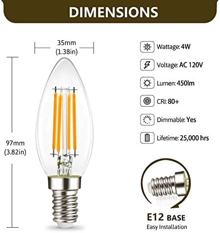 YİMİLİTE B11 E12 LED Şamdan Ampuller 4 W(40 Watt Eşdeğer) 2700 K Sıcak Beyaz 450lm dim C35 LED Filament Avize Ampuller