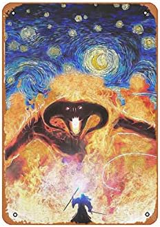 Balrog ve Gandalf Yüzüklerin Efendisi Yıldızlı Gece Poster Sanatı Şimdiye Kadarki En İyi Hediyeler metal Tabelalar
