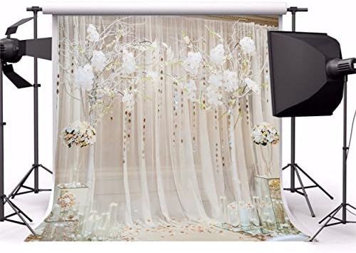 Laeacco 10x10ft Beyaz Çiçek Perde Düğün Töreni Arka Plan Zarif Çiçek Kemer Düğün Zemin Romantik Beyaz Şifon Gelin