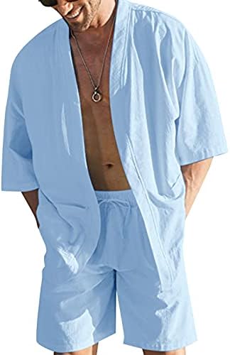 Bmısegm Erkek Slim Fit Takım Elbise Erkek Bahar ve Yaz Plaj Tatil Düz Renk Kısa Kollu Şort Pamuk ve Takım Elbise