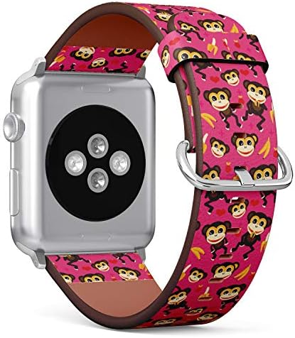 (Sevimli Çocuklar Maymun ve Muz İllüstrasyon) Apple Watch Serisi 4/3/2/1 gen için Desenli Deri Bileklik Kayışı, iWatch