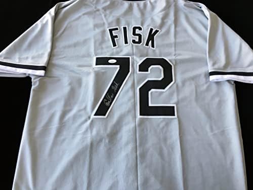 Carlton Fisk, JSA COA ile İmzalı Gri Beyzbol Forması İmzaladı - Beden XL-Chicago Great
