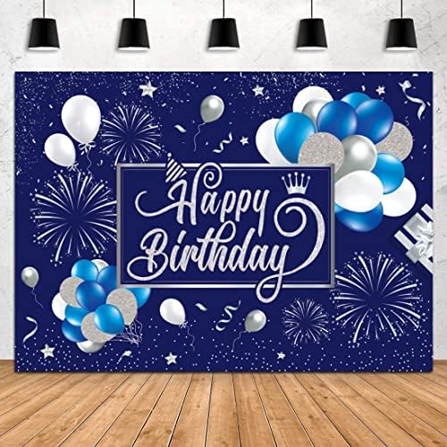 Mutlu Doğum Günü Zemin Afiş Mavi ve Gümüş Mutlu Doğum Günü İşareti Glitter Balon Havai Fişek İşareti Doğum Günü fotoğraf