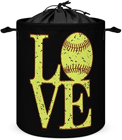 Aşk Softbal Yuvarlak çamaşır torbası Su Geçirmez Saklama Sepeti İpli Kapak ve Saplı