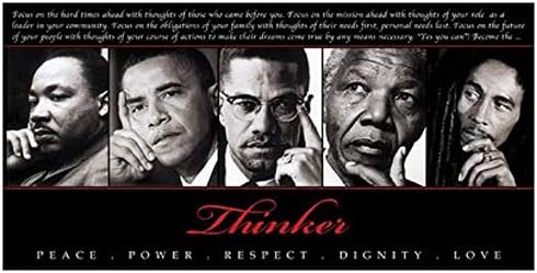 Düşünür (Beşli): Barış, Güç, Saygı, Haysiyet, Aşk Sanat Poster Baskısı, 36x18 Kral, Obama, Malcom X, Mandela, Marley