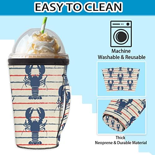 Istakoz Grunge Şerit Yeniden Kullanılabilir Buzlu Kahve Kılıfı Soğuk İçecekler için Retro Neopren İzolatör Kılıfları