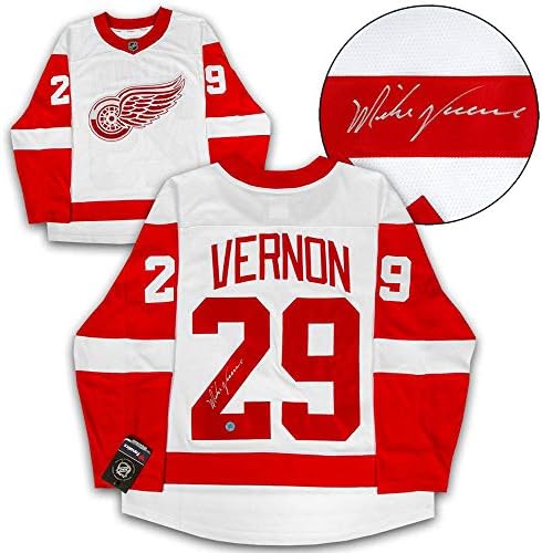 Mike Vernon Detroit Red Wings İmzalı Beyaz Fanatik Forması - İmzalı NHL Formaları