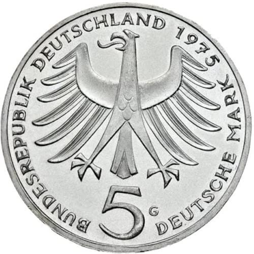 1975 G 5 Alman Mark Gümüş Hatıra Parası. Satıcı tarafından Derecelendirilen Deutsche Mark Dolaşım Koşulu.