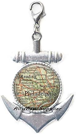 AllMapsupplier Moda Çapa Fermuar Çekme, Philadelphia harita ıstakoz kanca, Philadelphia harita Çapa Fermuar Çekme,