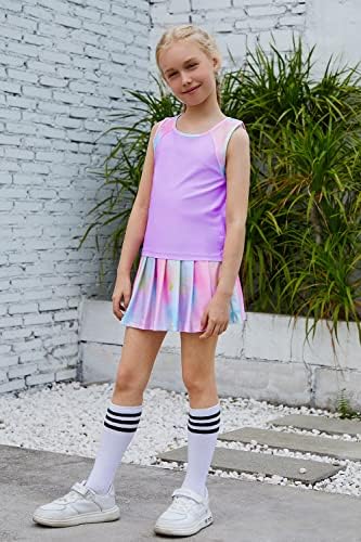 MODAFANS Kızlar Tenis Golf Elbise Atletik Kıyafet Çocuklar batik Tank Top ve Skorts Setleri Spor Etek Şort