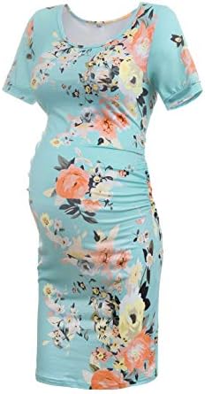 MUSİDORA Düz Renk ve Çiçek Yan Dantelli hamile elbisesi/Kısa Kollu Bodycon Elbise Bebek Duş Günlük Giyim