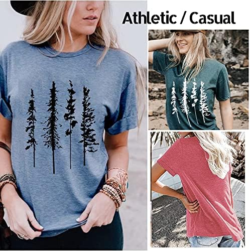 Komik Grafik Kadın Sıska Çam Ağacı Gömlek Yaz Yürüyüş Kamp Atletik Tees Doğa Rahat Rahat Giysiler