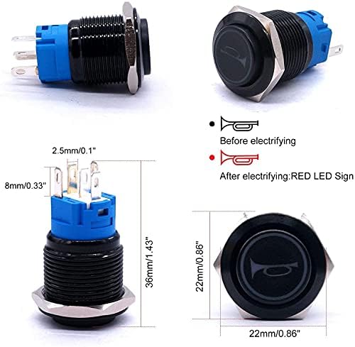 NUNOMO 12 V 19 mmmomentary basmalı düğme anahtarı 1NO 1NC SPDT Mavi led ışık 3/4 Montaj Deliği Yükseltilmiş Siyah