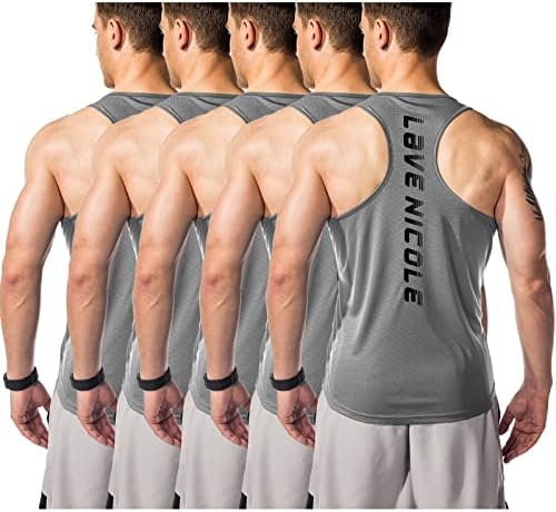 Lavenicole 5 Paket erkek Y-Geri Kas Tankı Üstleri Hızlı Kuru Serin Örgü Kolsuz Egzersiz Gömlek Spor Eğitimi Atletik