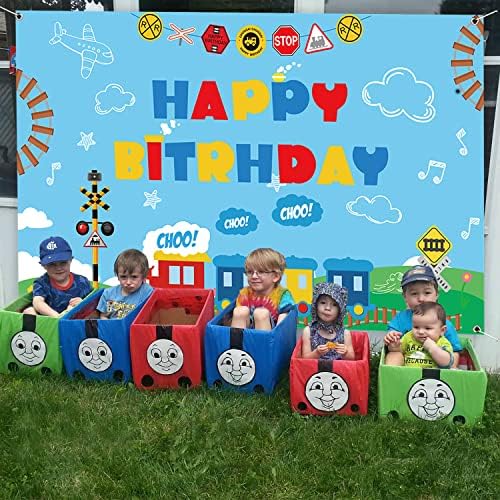 Chilfamy Tren Parti Süslemeleri, Chugga Tren Tema Mutlu Doğum Günü Zemin Afiş, Erkek Kız Çocuklar için büyük Tren
