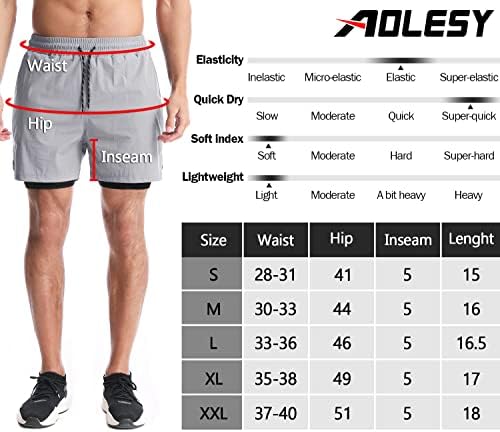 Aolesy erkek 2 in 1 Koşu Şort, egzersiz Spor Atletik Şort Erkekler için Hızlı Kuru Hafif Eğitim Şort Cepler ile