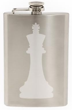 Satranç Simgesi Şampiyonu - Kral Parça Siluet Gölge Kazınmış 8 Oz Paslanmaz Çelik Şişe