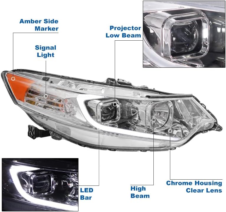 ZMAUTOPARTS LED tüp krom projektör farlar lamba ile 6.25 mavi LED DRL ışıkları 2009-2014 Acura TSX için