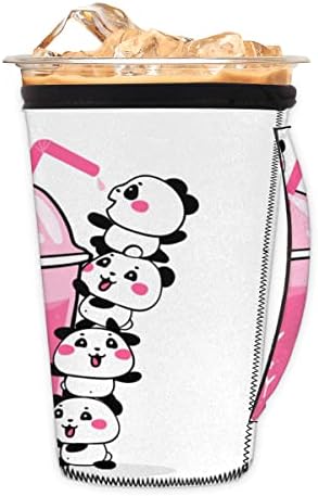 Mutlu Sevimli Güzel Karikatür Pandalar İçecek Kullanımlık Buzlu Kahve Kollu Kolu Neopren kupa kılıfı Soda, Latte,