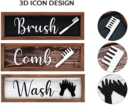 SELEAD Banyo Işaretleri Dekor Komik-3 Set Fırça Tarak Yıkama Işareti, Sevimli Kelimeler ve Desen Duvar Sanatı, rustik