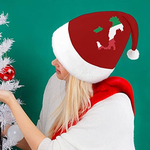 Italia İtalya İtalyan Harita Bayrağı Noel Şapka Yumuşak Peluş Santa Kap Komik Bere Noel Yeni Yıl Şenlikli Parti