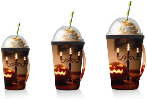 Cadılar bayramı Kabak Fener 64 Kullanımlık Buzlu Kahve Kollu Kolu Neopren kupa kılıfı Soda, Latte, Çay, İçecekler,