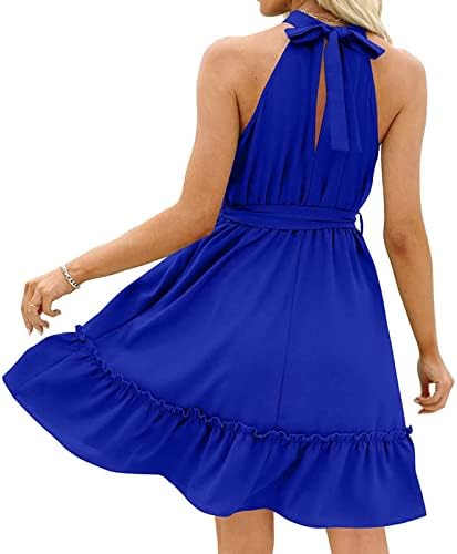 Géneric yaz elbisesi Kadınlar için 2023 Moda Bayan Düz Renkli Kuşaklı Rahat Yuvarlak Boyun Elbise