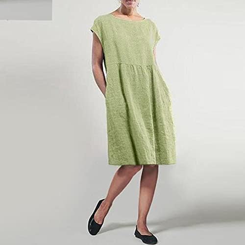 Kadınlar için elbiseler 2023 Keten Pamuk Kolsuz Yaz Elbiseler Kadınlar için Plaj Tshirt Sundress Casual Cepler Boho