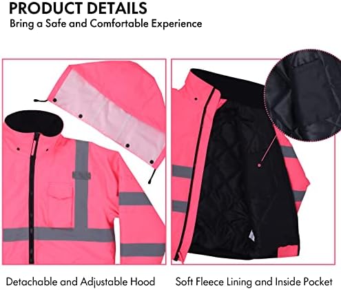Yüksek Görünürlük Yansıtıcı Güvenlik Ceket İş Giysisi ANSI Su Geçirmez Bombacı Kapitone Astar Ceket Kadınlar için