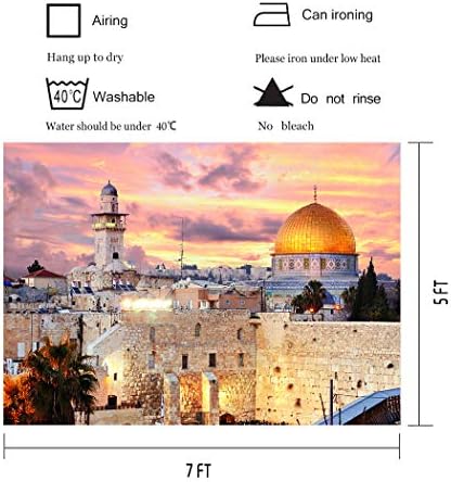 Kudüs Cityscape Arka Fotoğrafçılık için, 7x5ft Yumuşak Kumaş Bethlehem Zemin, Günbatımı Kubbe Kaya Cityscape Zemin,