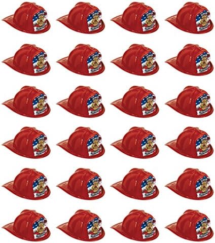 Beistle S66777-1AZ24 Kırmızı Plastik Jr İtfaiyeci Şapkaları 24 Parça, Orta Boy, Çok Renkli
