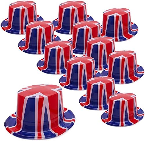Toyland ® 12'li Paket - Plastik Union Jack Silindir Şapkalar - Tek Beden-Majesteleri Kral Charles III Taç Giyme Töreni