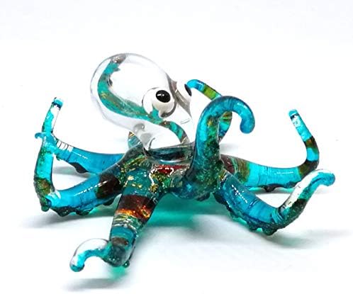ZOOCRAFT Deniz Ahtapot Cam Heykelcik Süs Dekor Hediye Minyatür El Üflemeli Mavi Kıyı Tarzı Ev Koleksiyon