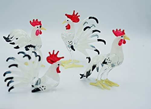 1shopforyou 1 Beyaz Cam Tavuk (Horoz) Heykelcik Hayvanlar El Yapımı El Üflemeli Sanat Koleksiyon Figürler Ev Dekorasyon