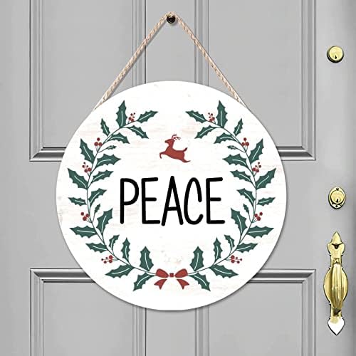Barış Yuvarlak Kapı Askı İşareti, Noel Ahşap Karşılama Kapı İşareti, 16x16in Çelenk Karşılama Duvar Kapı Asılı İşareti
