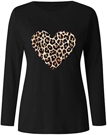 Bayan Büyük Boy Leopar Aşk Baskılı Tişörtü Uzun Kollu Rahat Nefes T-Shirt Kalp Şekli Kış Sıcak Kazaklar