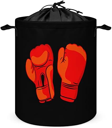 Kırmızı boks eldiveni 42L Yuvarlak çamaşır sepeti Katlanabilir Giysi Sepetleri İpli Üst