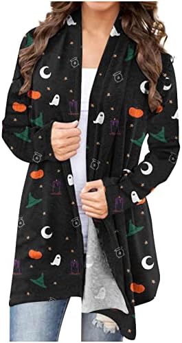 Kadınlar için cadılar bayramı Hırka, sevimli Baskı Uzun Kollu Kostümleri Ceket Rahat Gevşek Fit Palto Tunik Üstleri