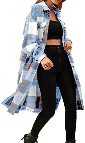 OVERMAL moda kadın Rahat Gevşek Taşlama Yün Peluş ekose uzun kollu Ceket Palto