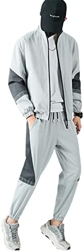 Ilkbahar Sonbahar İki Parçalı Ceket + Pantolon Erkekler Setleri Patchwork Erkek eşofman takımı Yüksek Sokak Moda