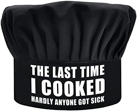 XIKAINUO Komik Pamuk şef şapkası ile Elastik Bant, Son Kez Ben Pişmiş, Siyah Ayarlanabilir Mutfak Pişirme Şapka için