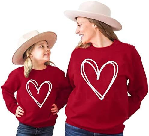 BUTİK Anne ve Ben sevgililer Günü Kazak Aşk Kalp Grafik Aile Eşleştirme Kıyafetler Uzun Kollu Kazak Gömlek