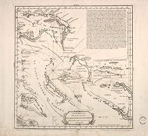 1782 Harita| Bahamalar / Erken Haritalar / Carta reducida de las Islas Lucayas, ò de Los Lucayos. M