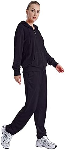 Kadife Eşofman Kadınlar için Rahat fermuarlı kapüşonlu svetşört Ceketler ve Uzun Pantolon 2 Parça Kıyafetler Setleri