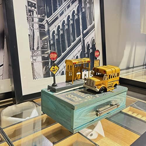 TRABEATOGA Okul Otobüsü Istasyonu Modeli Minyatür Saklama Kutusu Dekorasyon Vintage Okul Otobüsü Istasyonu Modeli